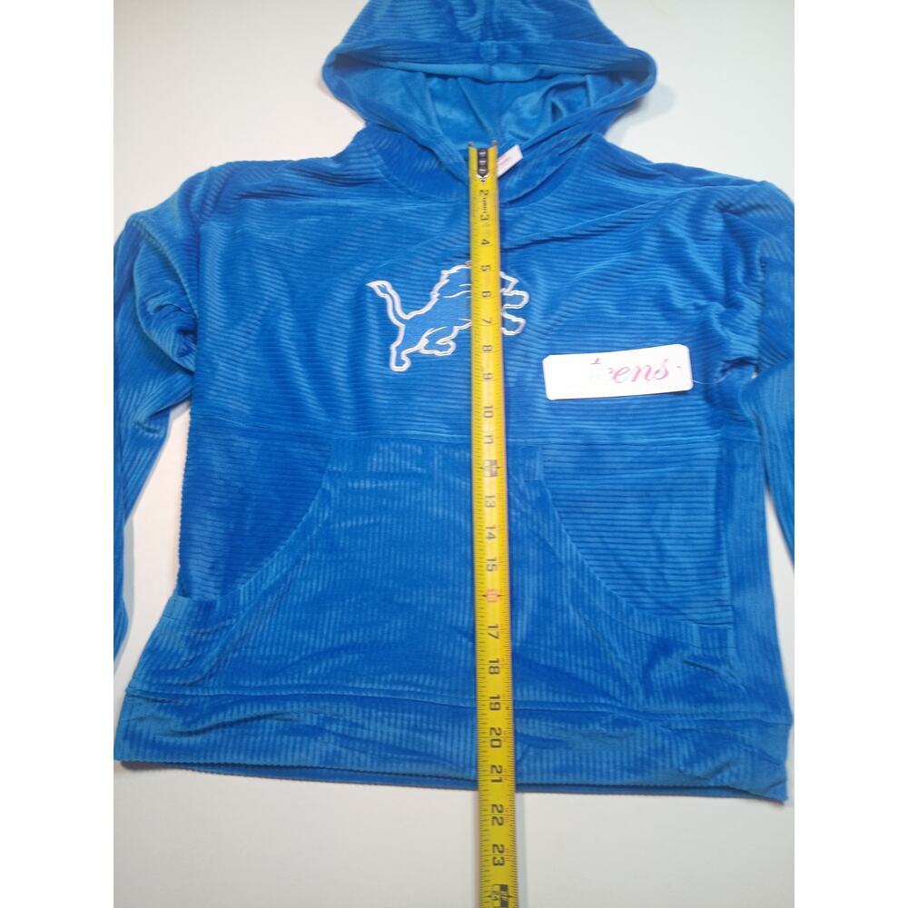 NWT Teens Apparel Detroit Lions Blue Velour Hoodie Medium - Picture 4 of 7